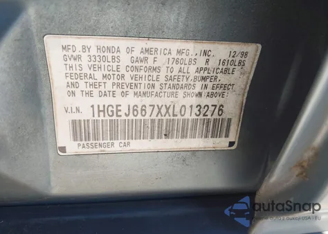 1999 Honda Civic Lx from USA, damaged, VIN 1HGEJ667XXL013276